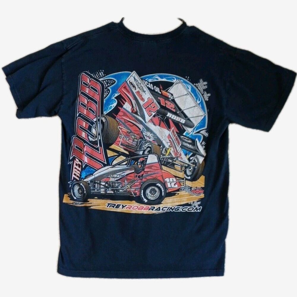 Vintage Trey Robb #12 Sprint Car Racing Shirt Men's Medium M Black Dirt Track
